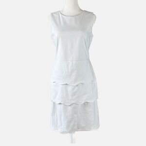 J. McLAUGHLIN Preppy Providence White Party Dress Tiered Scalloped Sheath Size 6